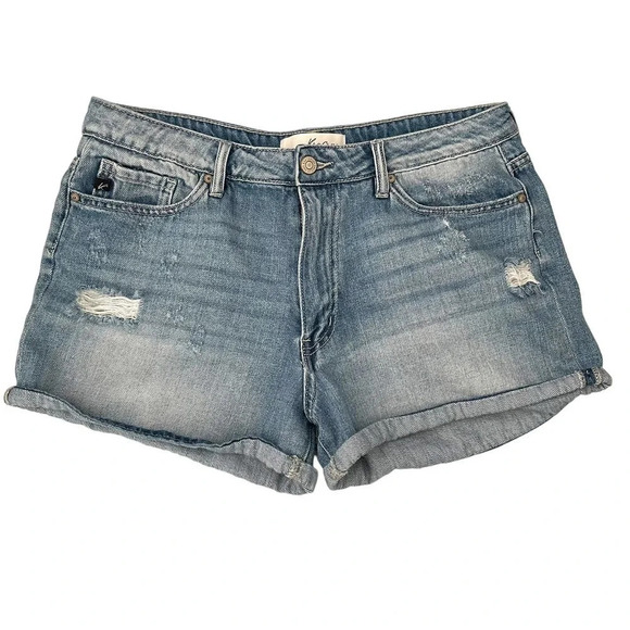 KanCan Acid Wash Denim Distressed Shorts Size Large - Picture 1 of 9
